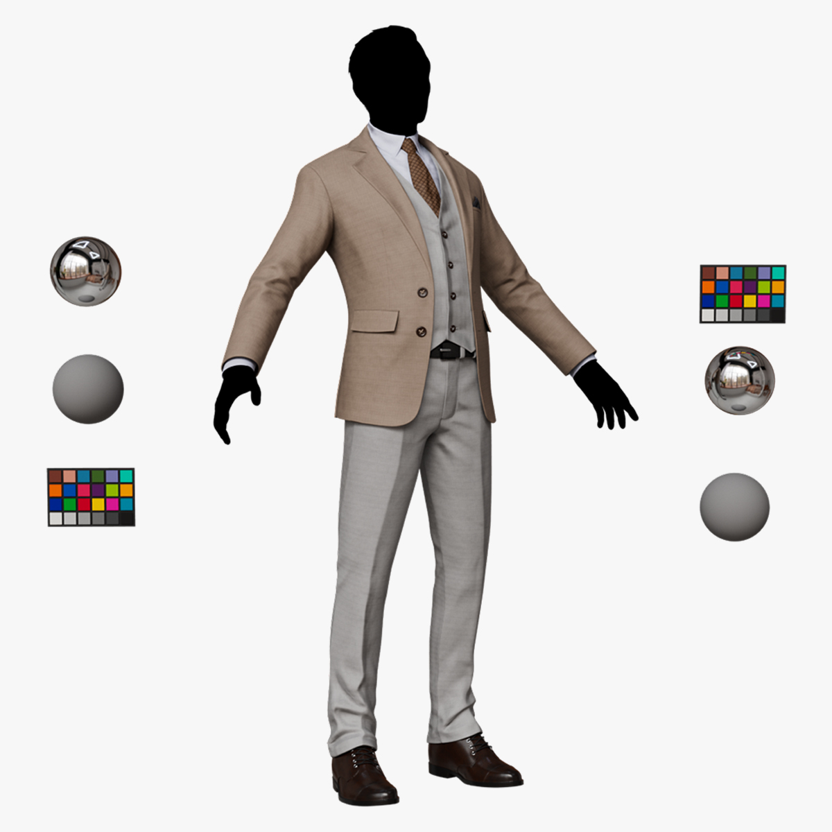 Men Pans with Shirt Blazer and Shoes Vest Creamy Brown