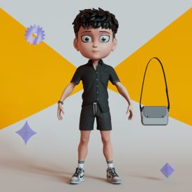 Chibi with Shirt Black shorts Snecker Gray Style Street Fashion