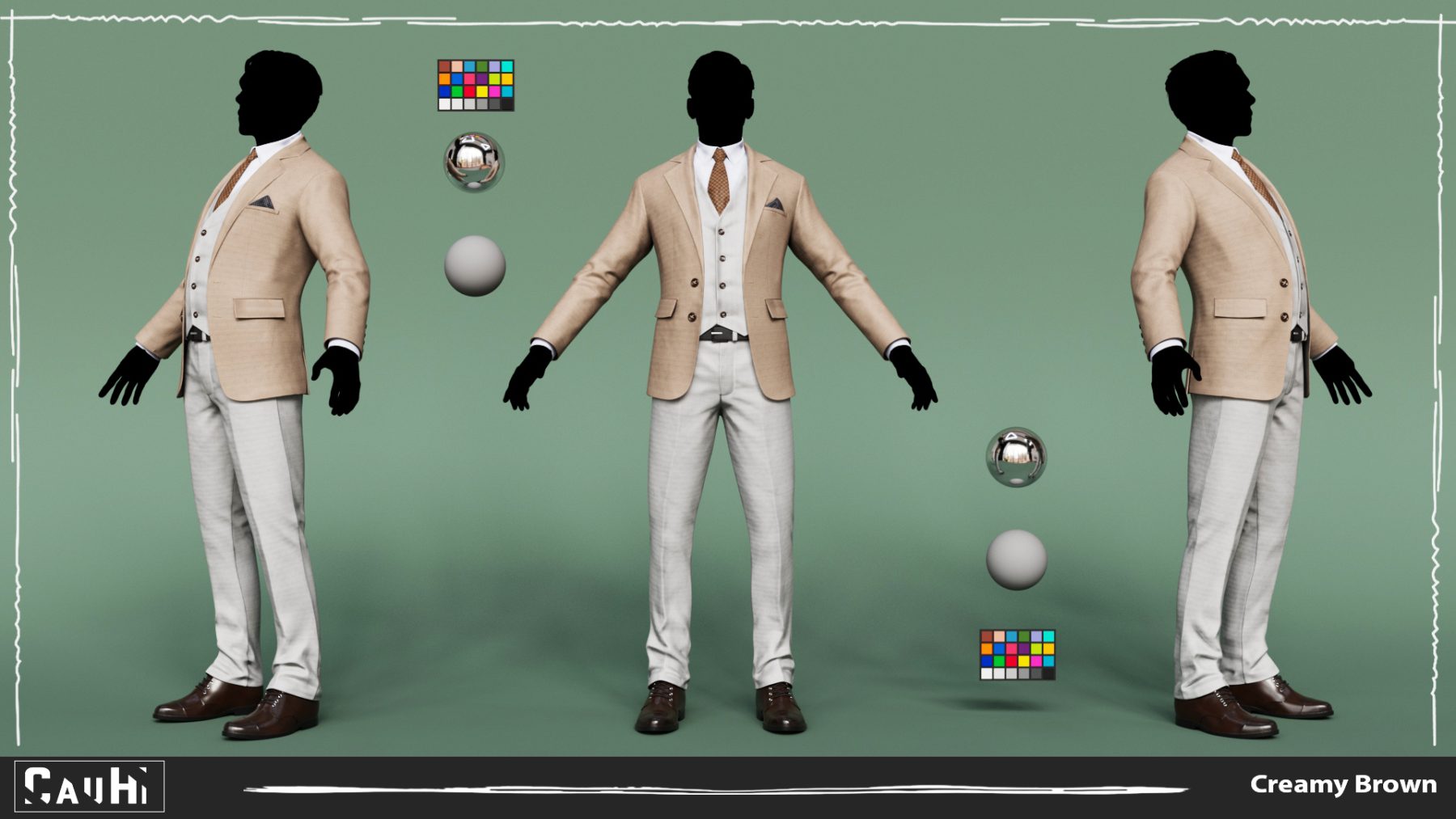 Men Pans with Shirt Blazer and Shoes Vest Creamy Brown - Image 2