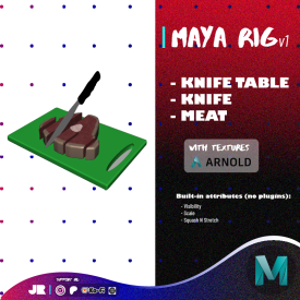 Knife table, knife and meat MAYA RIGS ( with textures, no plugins)